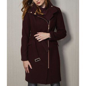 Cole Haan Signature Wool Blend Winter Zip Coat in Bordeaux
